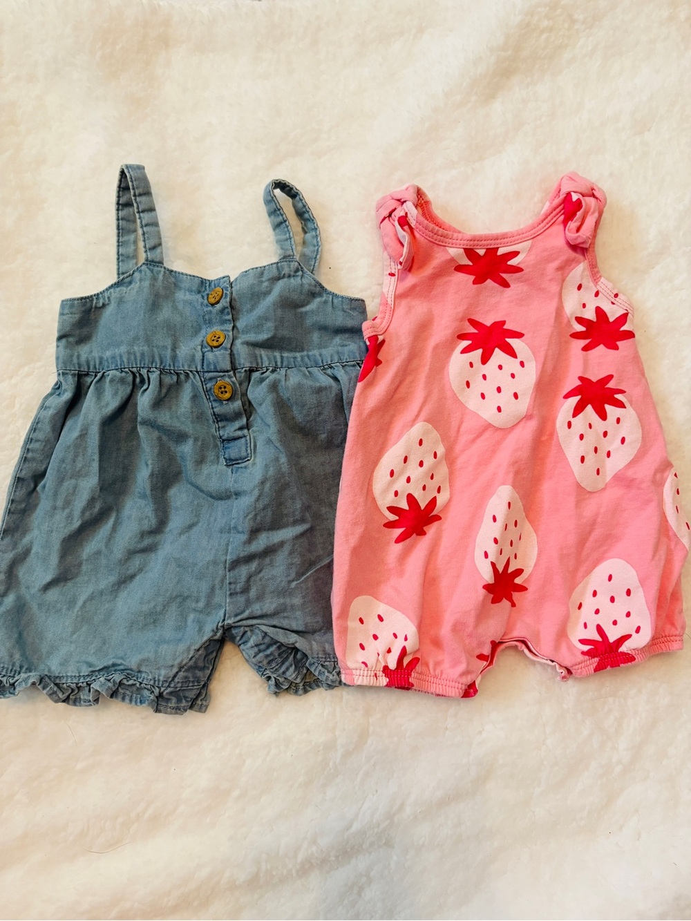 Carter's Pink Strawberry Print Romper with Red Accents